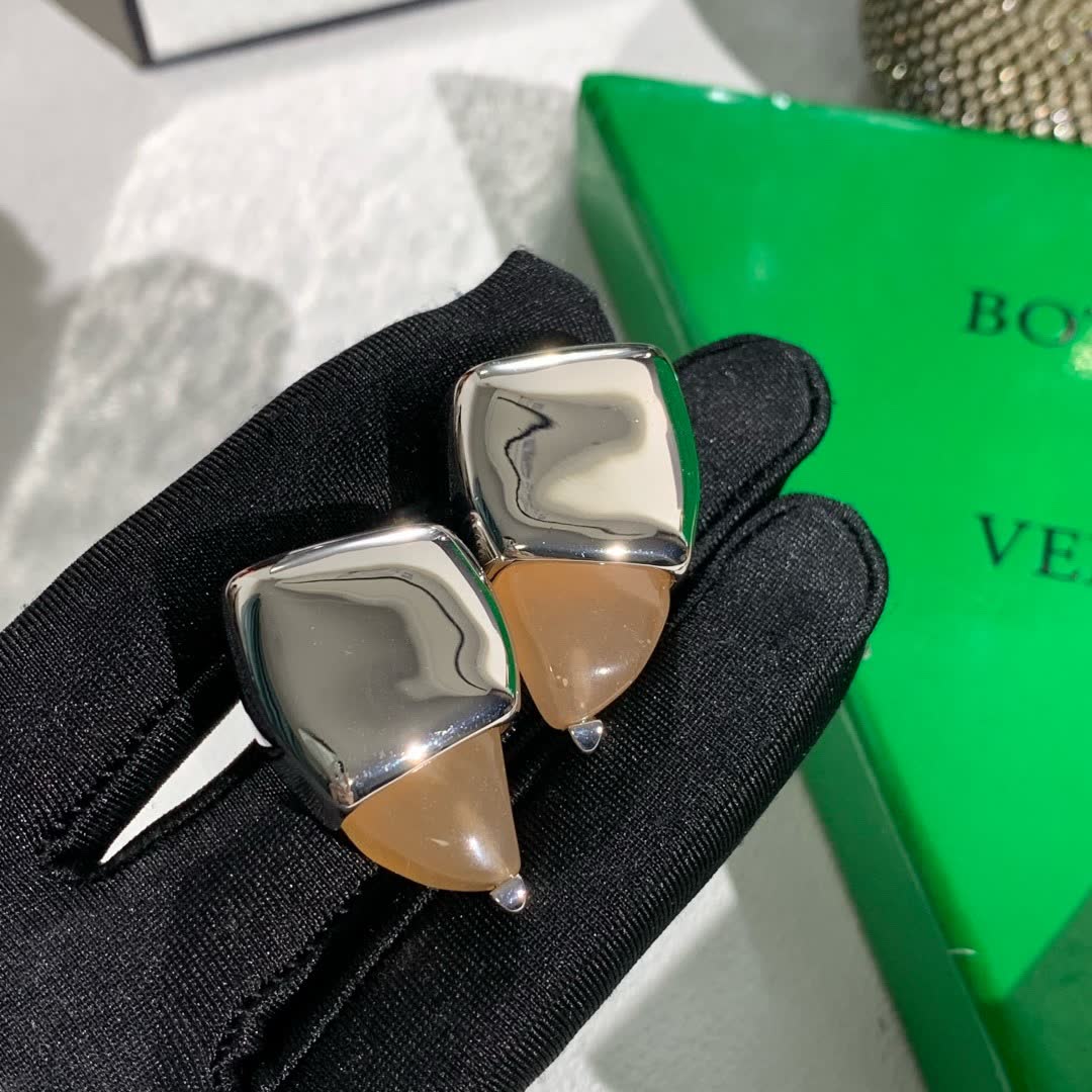 Bottega Veneta Silver Tone Geometric Stud Earrings